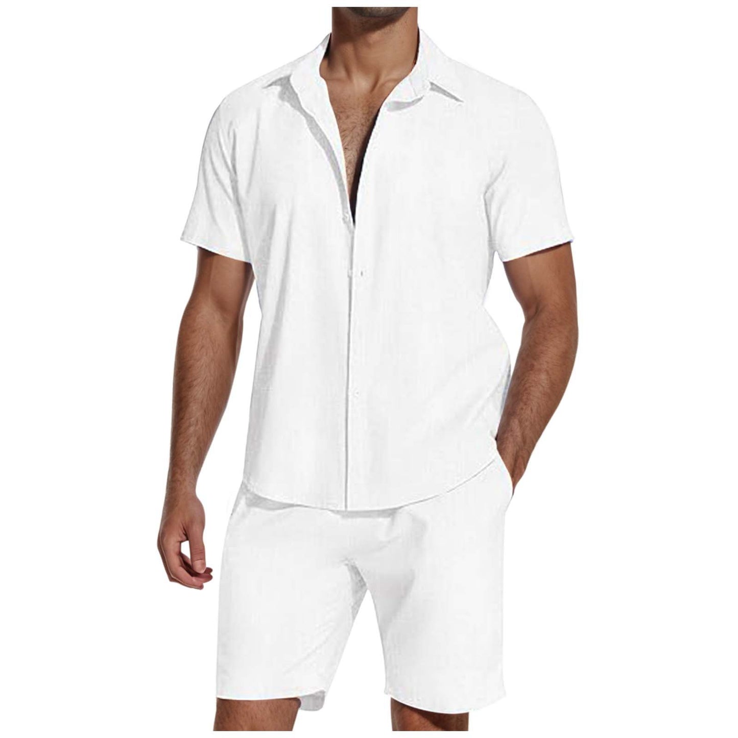 Short Sleeve Lapel Linen Short Set Men