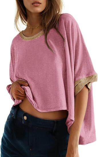 Solid-color Loose-fitting Short-sleeve Pullover With A Crew Neck