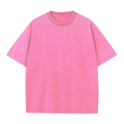 Cotton Heavy Distressed Drop Shoulder Retro Loose Short Sleeve