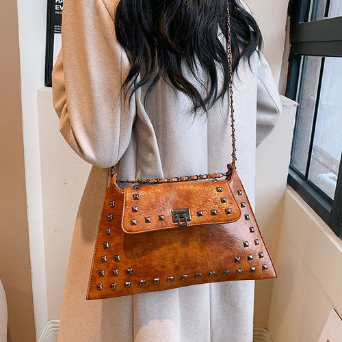 Women's Faux Leather Rivet Chain Crossbody Bag