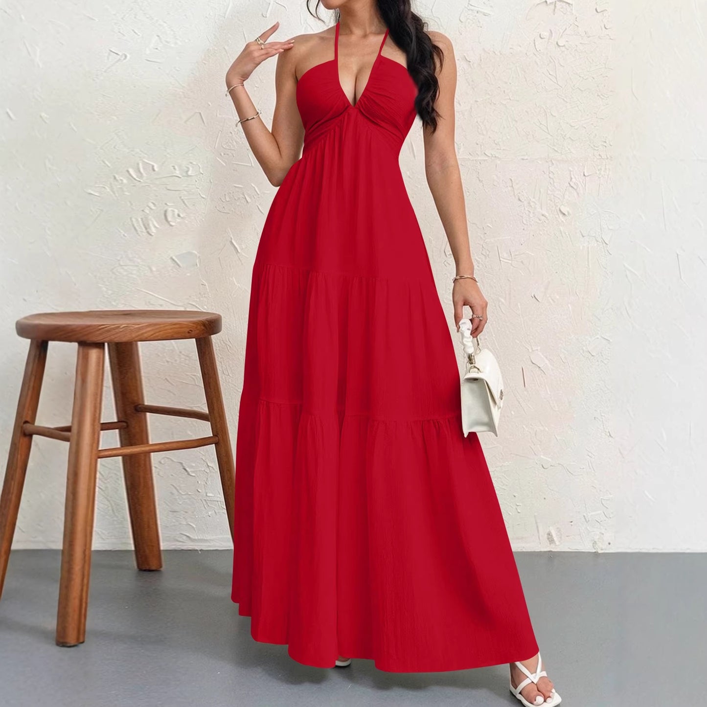 Women's Backless Halterneck Maxi Dress