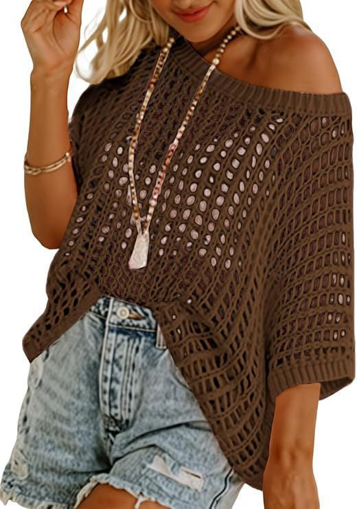 Open-Knit Mesh Cutout Pullover | Beach Cover-Up Sweater
