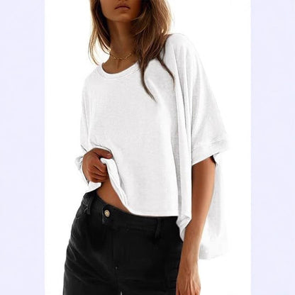 Solid-color Loose-fitting Short-sleeve Pullover With A Crew Neck