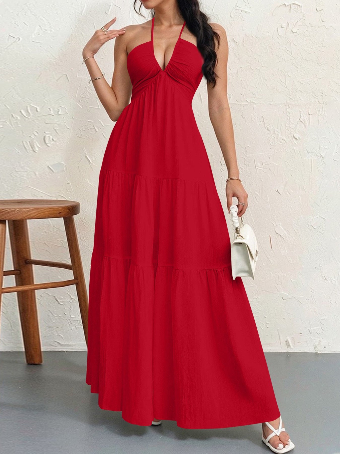 Women's Backless Halterneck Maxi Dress