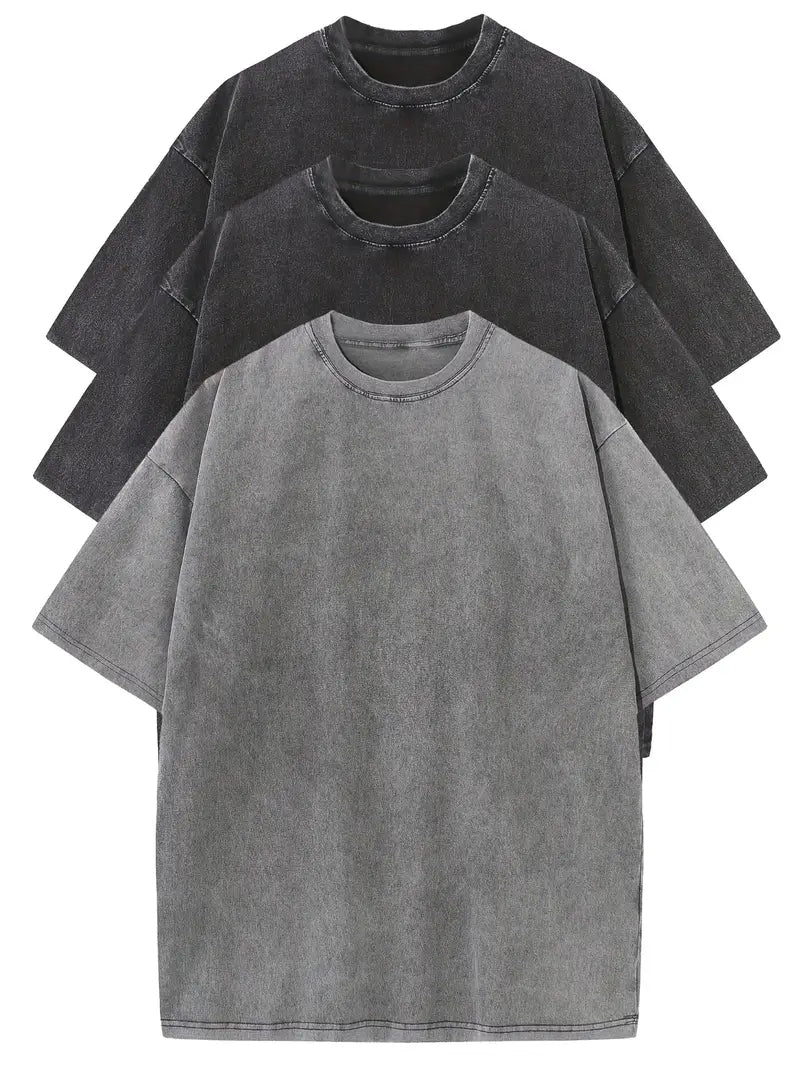 Cotton Heavy Distressed Drop Shoulder Retro Loose Short Sleeve