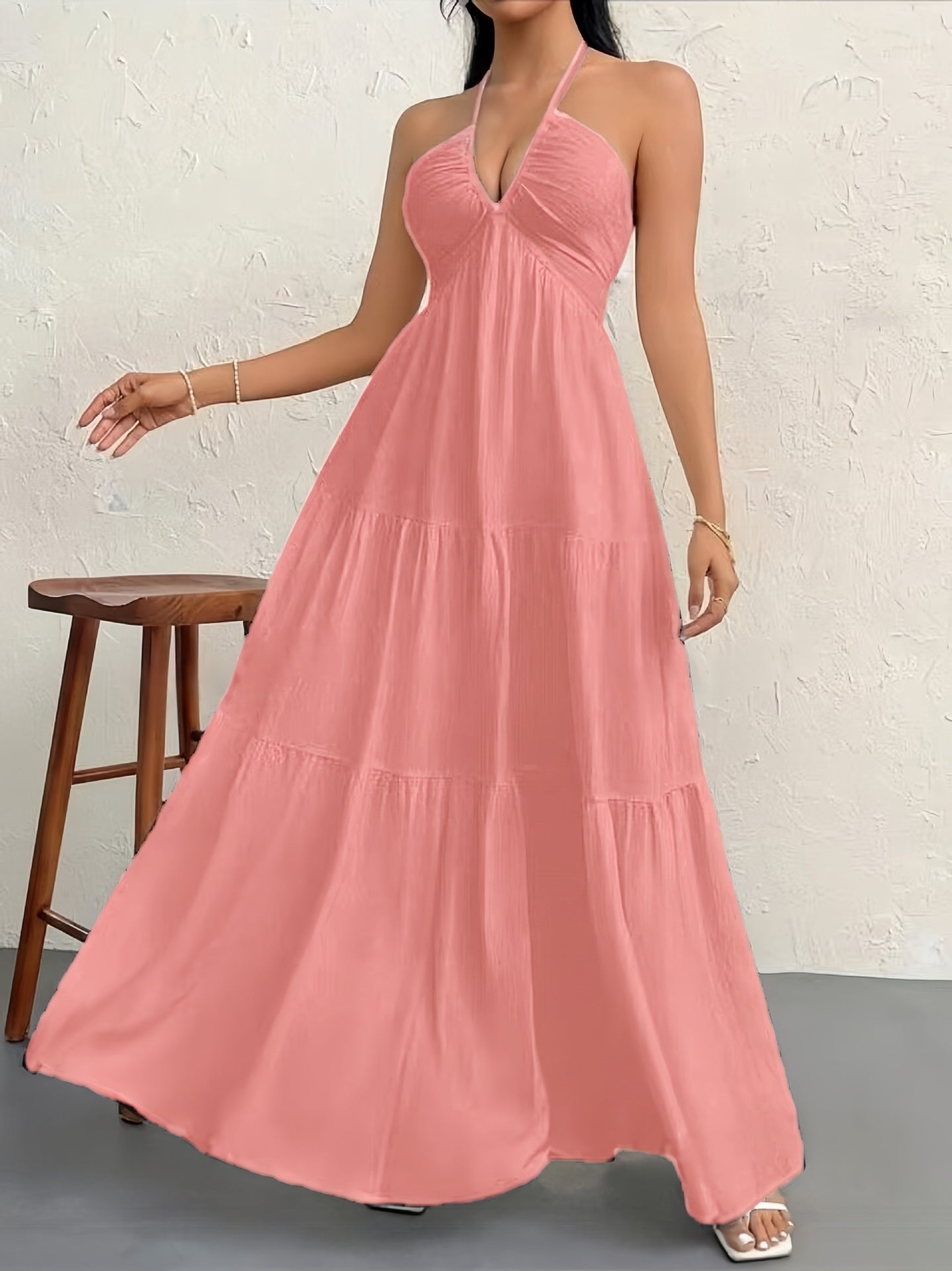 Women's Backless Halterneck Maxi Dress