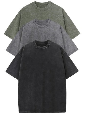 Cotton Heavy Distressed Drop Shoulder Retro Loose Short Sleeve