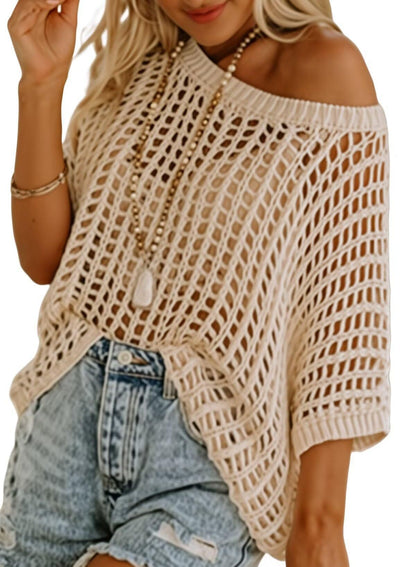 Open-Knit Mesh Cutout Pullover | Beach Cover-Up Sweater