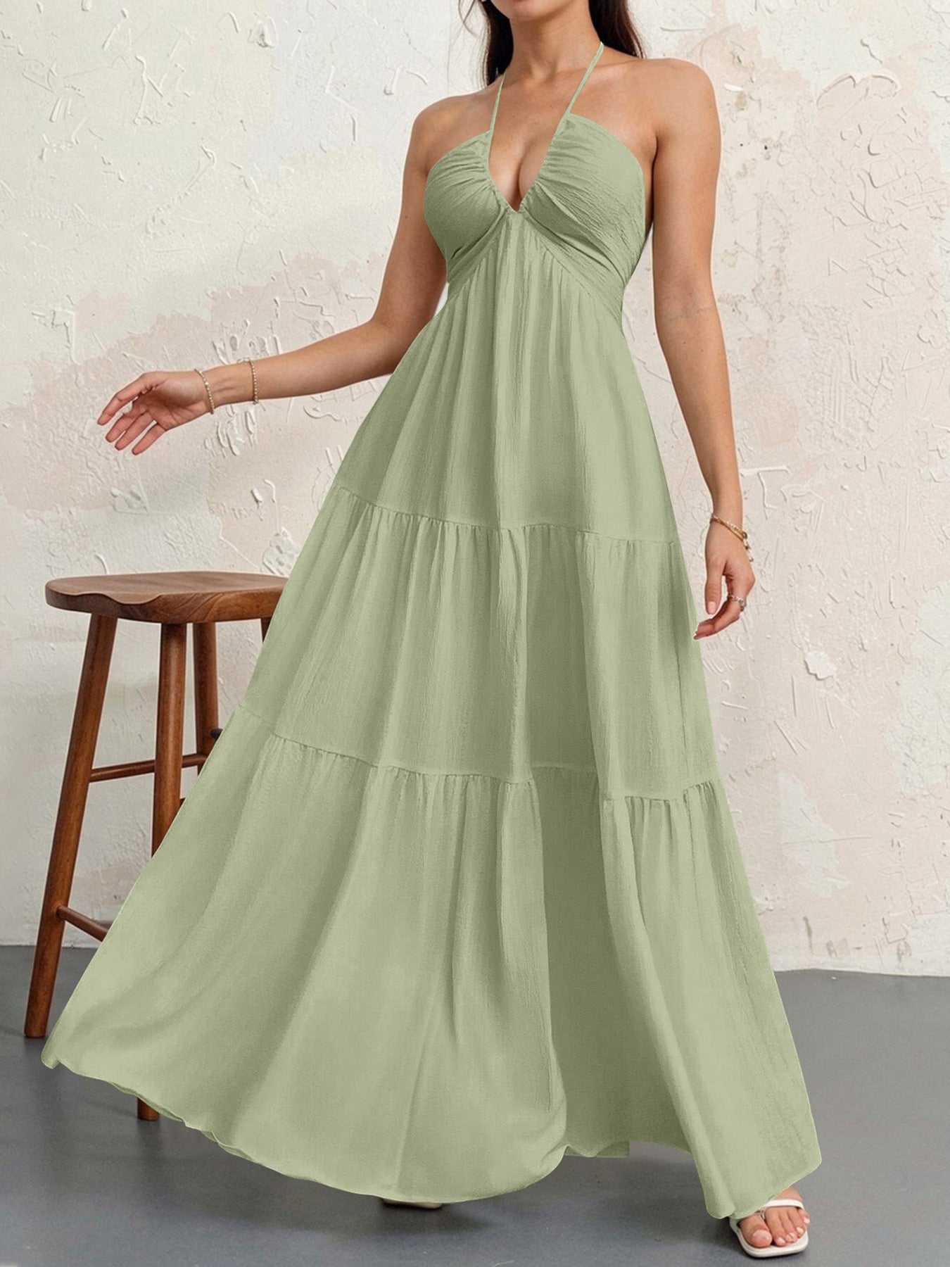 Women's Backless Halterneck Maxi Dress