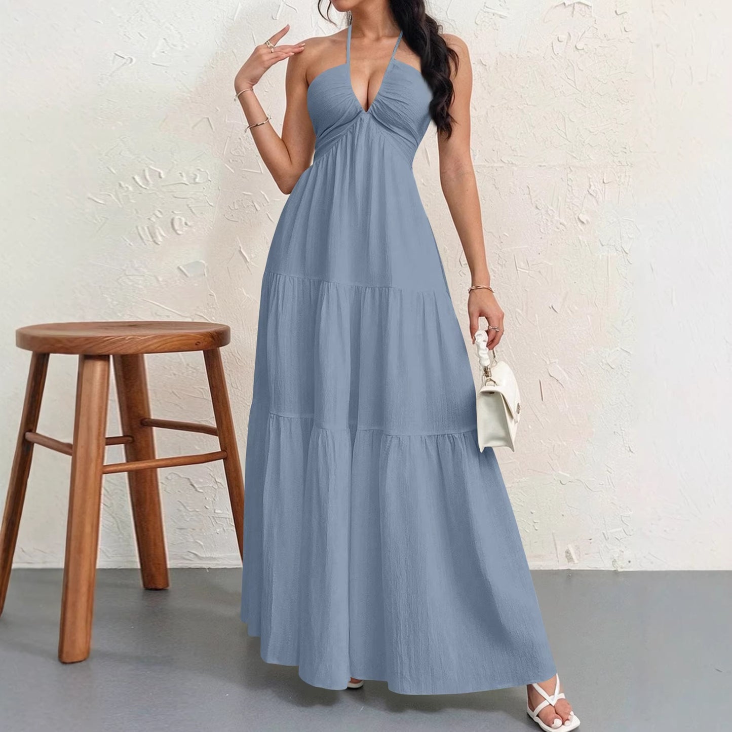 Women's Backless Halterneck Maxi Dress