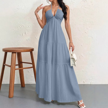 Women's Backless Halterneck Maxi Dress