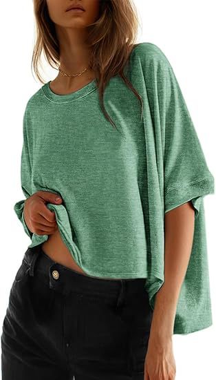 Solid-color Loose-fitting Short-sleeve Pullover With A Crew Neck