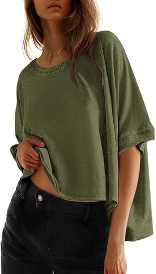 Solid-color Loose-fitting Short-sleeve Pullover With A Crew Neck