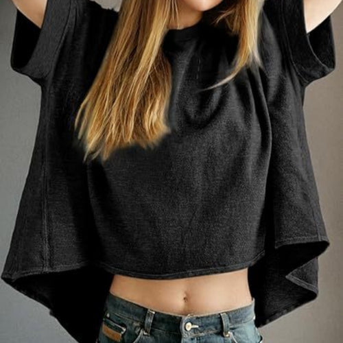 Solid-color Loose-fitting Short-sleeve Pullover With A Crew Neck