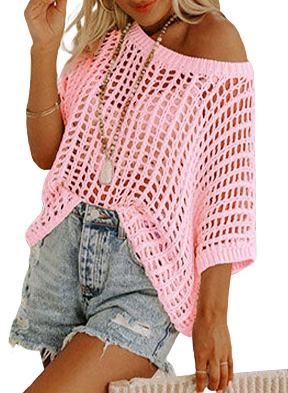 Open-Knit Mesh Cutout Pullover | Beach Cover-Up Sweater