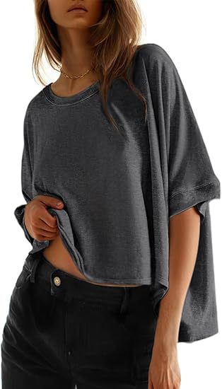Solid-color Loose-fitting Short-sleeve Pullover With A Crew Neck
