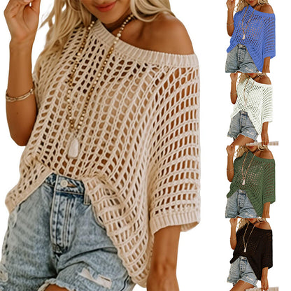 Open-Knit Mesh Cutout Pullover | Beach Cover-Up Sweater