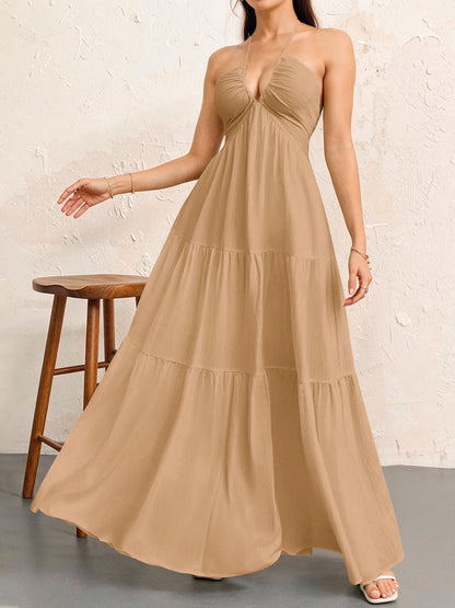 Women's Backless Halterneck Maxi Dress