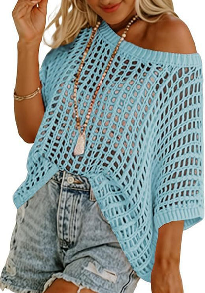 Open-Knit Mesh Cutout Pullover | Beach Cover-Up Sweater