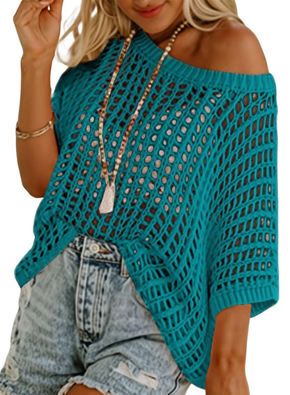 Open-Knit Mesh Cutout Pullover | Beach Cover-Up Sweater