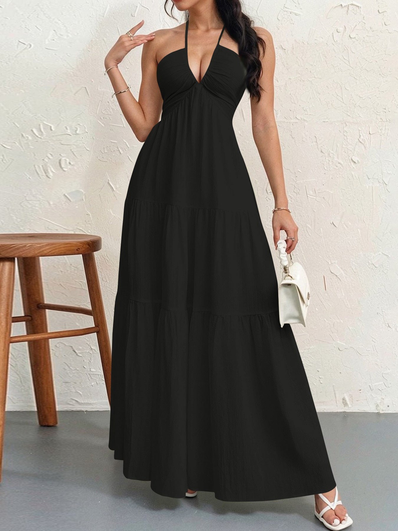Women's Backless Halterneck Maxi Dress