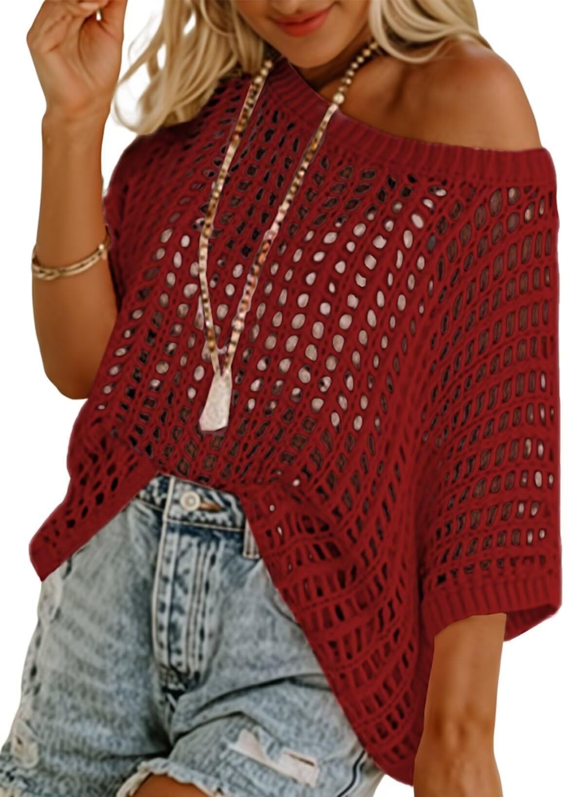 Open-Knit Mesh Cutout Pullover | Beach Cover-Up Sweater