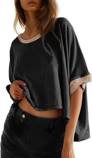 Solid-color Loose-fitting Short-sleeve Pullover With A Crew Neck
