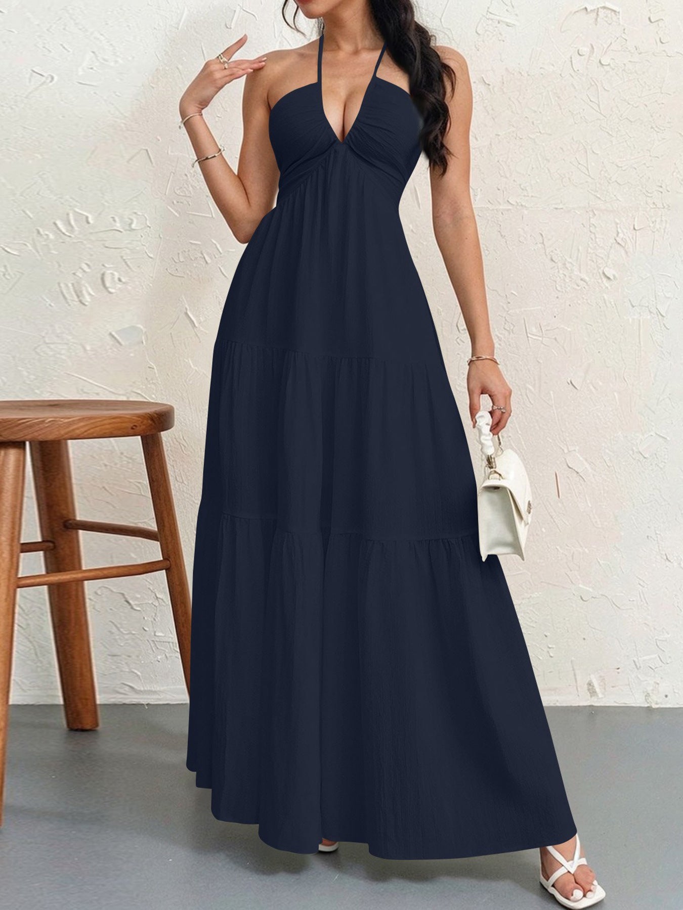 Women's Backless Halterneck Maxi Dress