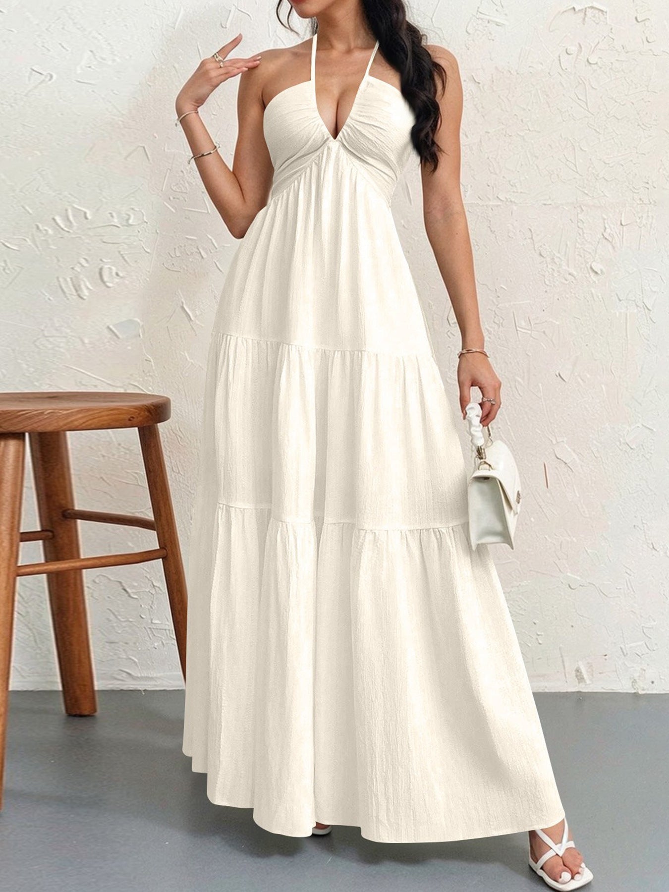 Women's Backless Halterneck Maxi Dress