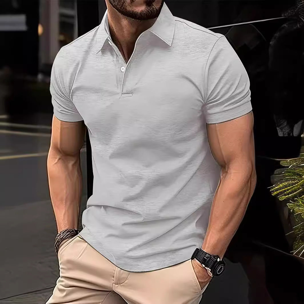High Sense Casual Solid Color Buttons Short Sleeve