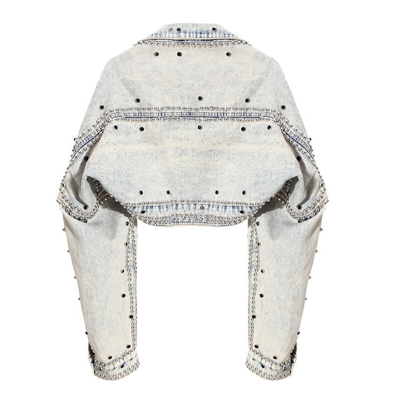 Women's High Waisted Shawl Denim Short Jacket