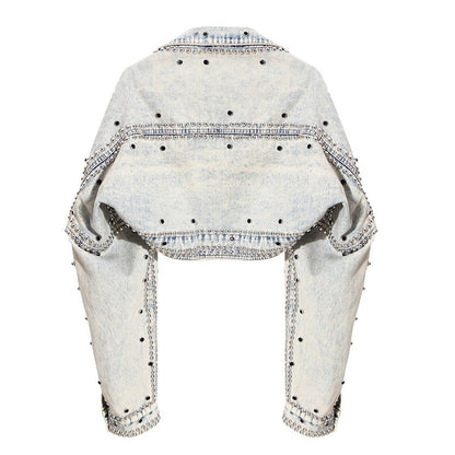 Women's High Waisted Shawl Denim Short Jacket