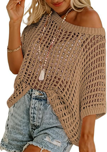 Open-Knit Mesh Cutout Pullover | Beach Cover-Up Sweater